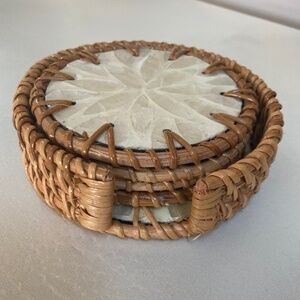 Handwoven Rattan Round Coasters with Holder
